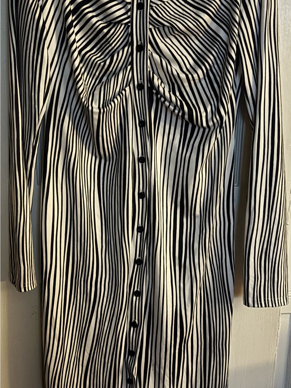 SHEIN Black and White Striped Long Sleeve Dress